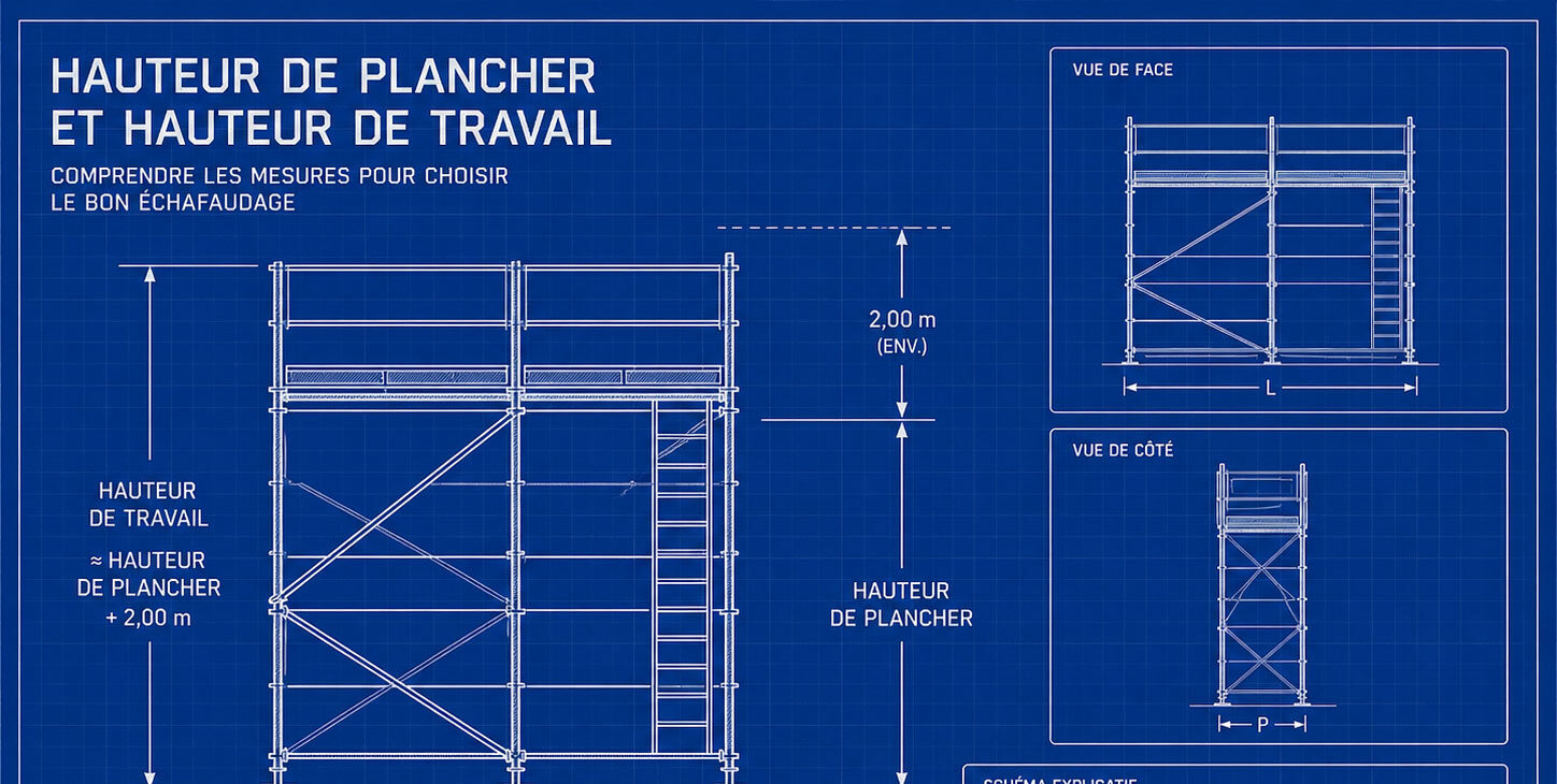 Diagramme explicatif des hauteurs d'échafaudage Quelle est la différence entre hauteur de plancher et hauteur travail