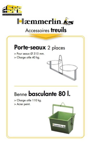 ACCESSOIRES TREUILS PORTE SEAUX ET BENNE BASCULANTE 80l HAEMMERLIN