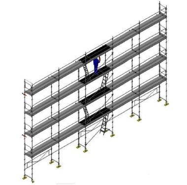 ECHAFAUDAGE FACADIER DACAME DUO 45 VERSION LISSES ET SOUS LISSES L 15m x H 9m au garde-corps